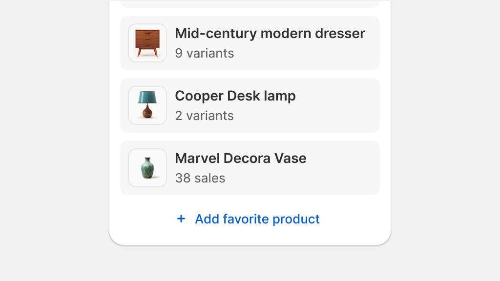 An “Add favorite product” button with a link color