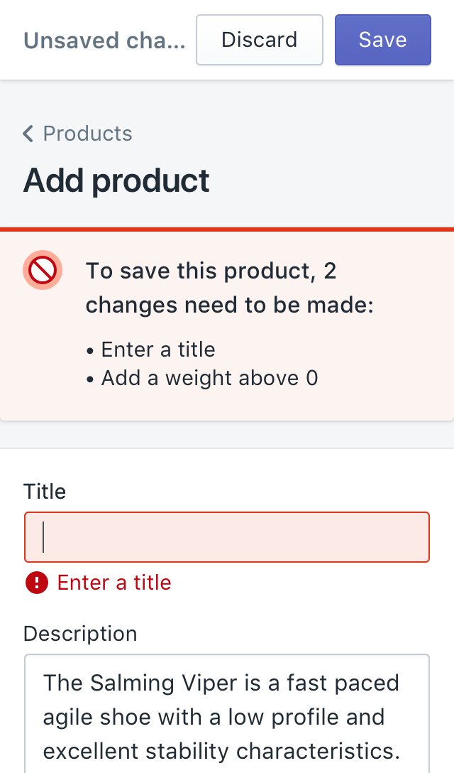 Red form validation banner